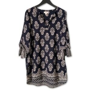 Mioia Dress Womens Medium Navy Paisley 3/4‎ Sleeve Business Casual Boho Office
